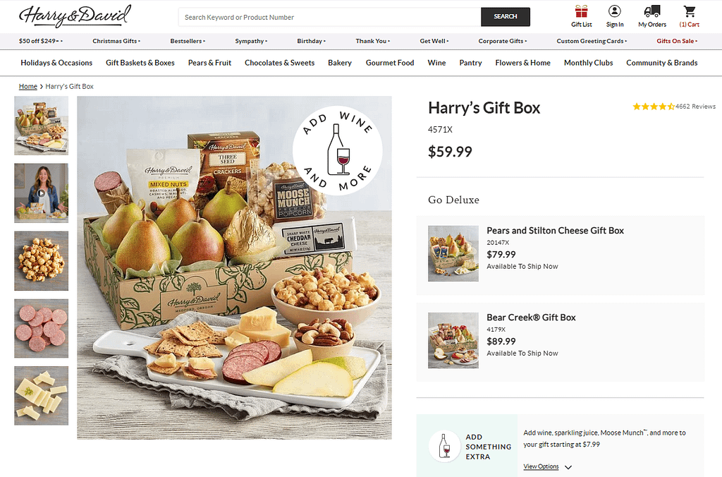 Harry-and-David-Gift-Upselling-Example Harry & David Gift Upselling Example
