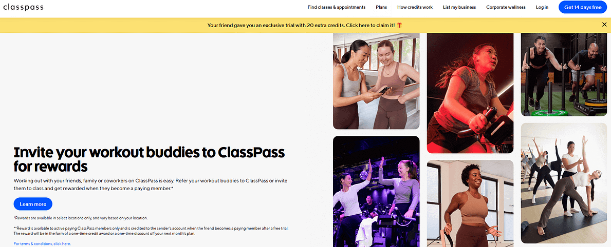 Class-Pass-Referral-Upsell-Example ClassPass Referral Upsell Example "Invite Your Workout Buddies to ClassPass for Rewards"