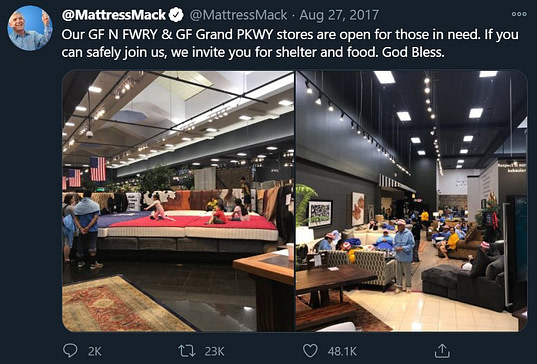 Mattress-Mack-Hurricane-Shelter-Twitter Mattress Mack Hurricane Shelter Twitter