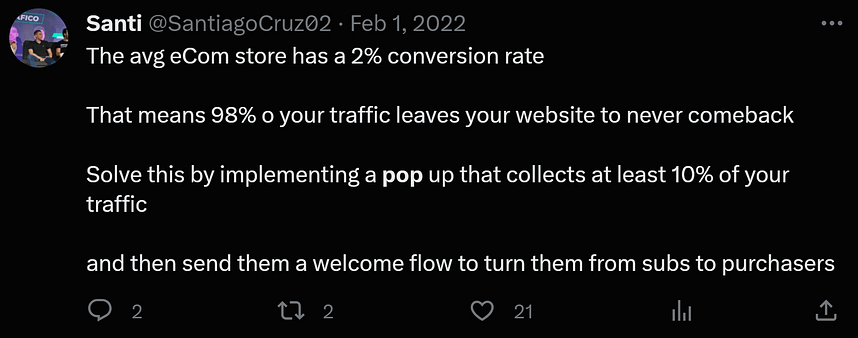 Forced to wrong size: 859x338, natural is 1742x686! Tweet From Santiago on pop-ups