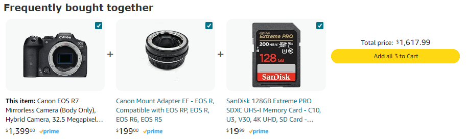 Amazon-Cross-Sell-Example Amazon Cross-Sell Example (Camera + Lens + Memory Card)